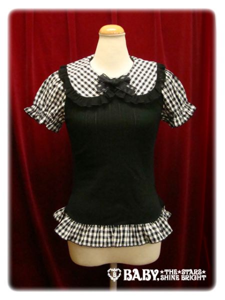 Cherry patern mesh gingham cutsew